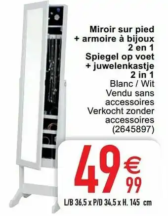 Cora Miroir sur pied + armoire à bijoux 2 en 1 spiegel op voet + juwelenkastje 2 in 1 aanbieding