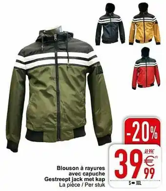 Cora Blouson à rayures avec capuche gestreept jack met kap aanbieding