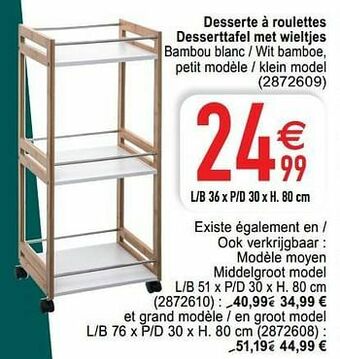 Cora Desserte à roulettes desserttafel met wieltjes aanbieding
