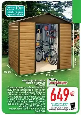 Cora Abri de jardin métal metalen tuinhuis 1012wgl aanbieding