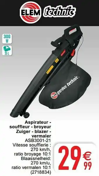 Cora Elem aspirateur - souffleur - broyeur zuiger - blazer - vermaler asb3001-21 aanbieding