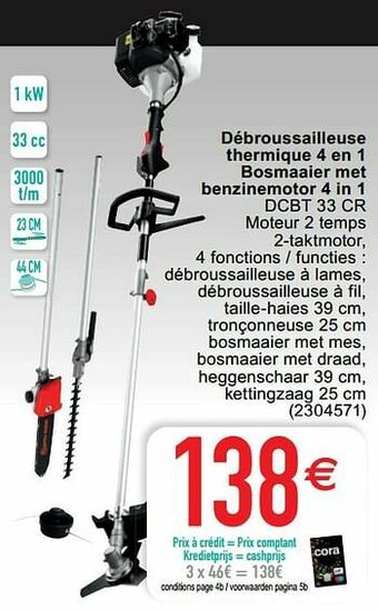 Cora Elem débroussailleuse thermique 4 en 1 bosmaaier met benzinemotor 4 in 1 dcbt 33 cr aanbieding