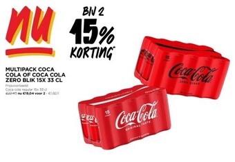 Jumbo Multipack coca cola of coca cola zero blik 15x 33 cl aanbieding