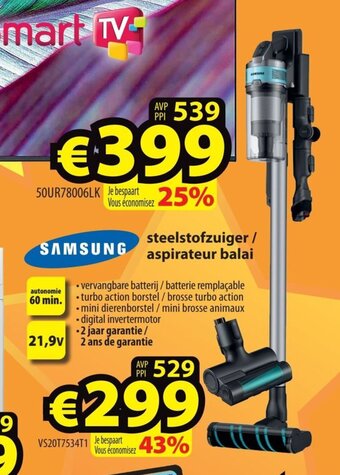 ElectroStock SAMSUNG steelstofzuiger / aspirateur balai aanbieding