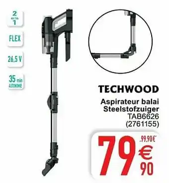 Cora Techwood aspirateur balai steelstofzuiger tab6626 aanbieding
