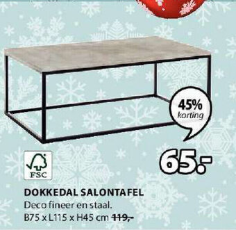 Jysk DOKKEDAL SALONTAFEL B75 x L115 x H45 cm aanbieding