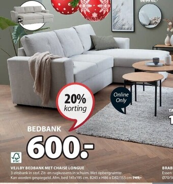 Jysk Vejlby bedbank met chaise longue aanbieding