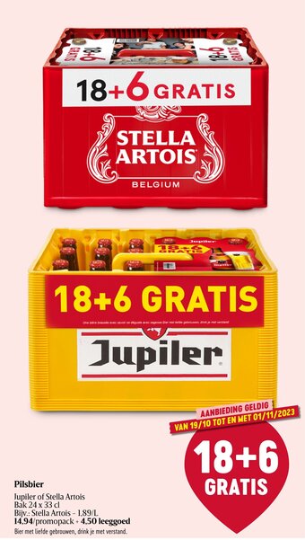 Shop & Go Delhaize Pilsbier Jupiler of Stella Artois aanbieding