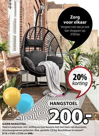Jysk Gjern hangstoel aanbieding