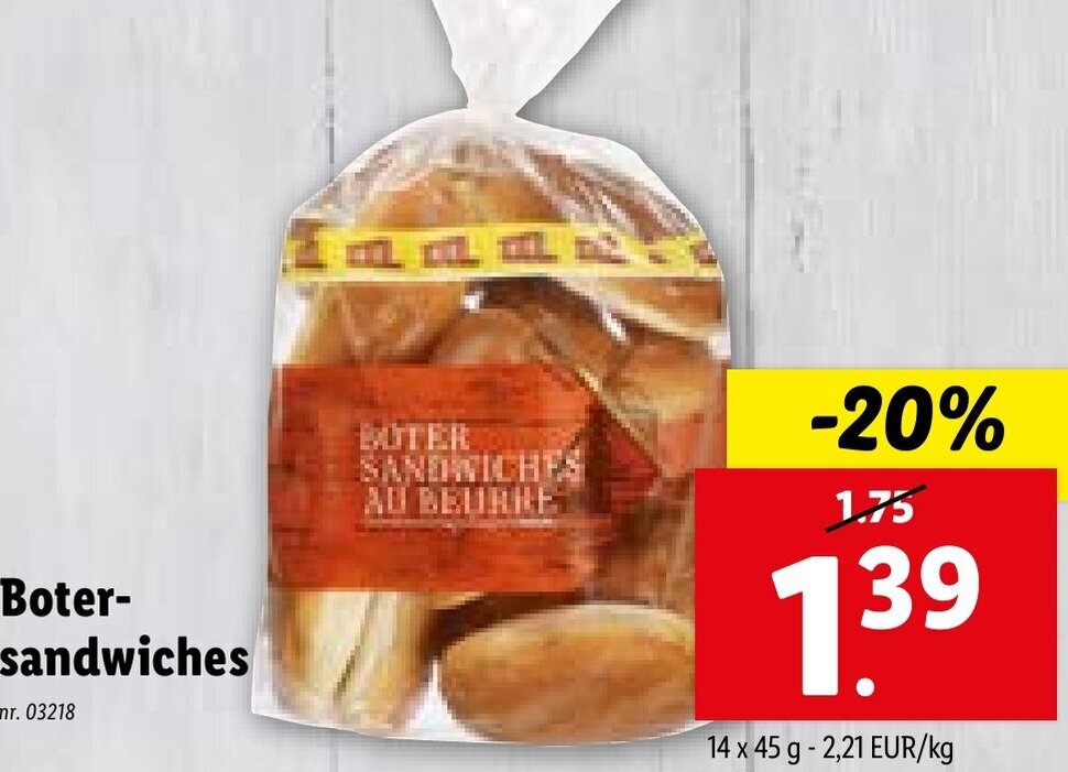 Botersandwiches 14 x 45g promotie bij Lidl