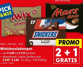 Lidl MARS - SNICKERS - TWIX Minichocoladerepen aanbieding