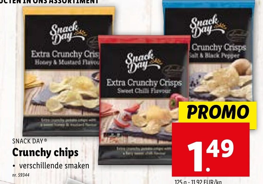 SNACK DAY Crunchy chips 125g promotie bij Lidl