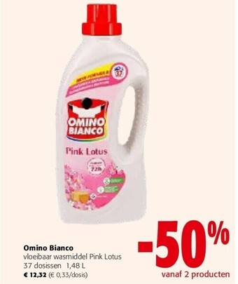 Colruyt Omino bianco vloeibaar wasmiddel pink lotus 37 dosissen 1,48 l aanbieding