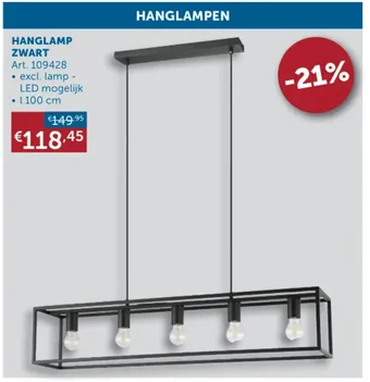 Zelfbouwmarkt HANGLAMP ZWART aanbieding