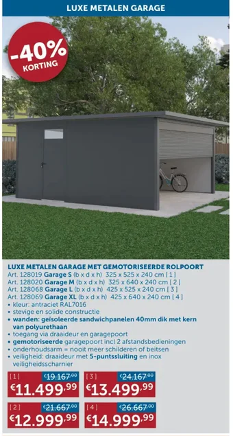 Zelfbouwmarkt LUXE METALEN GARAGE MET GEMOTORISEERDE ROLPOORT 325 x 525 x 240 cm aanbieding