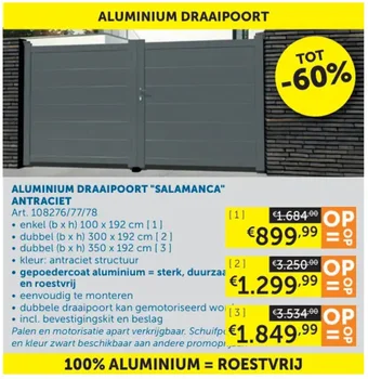 Zelfbouwmarkt ALUMINIUM DRAAIPOORT SALAMANCA ANTRACIET 100 x 192 cm aanbieding