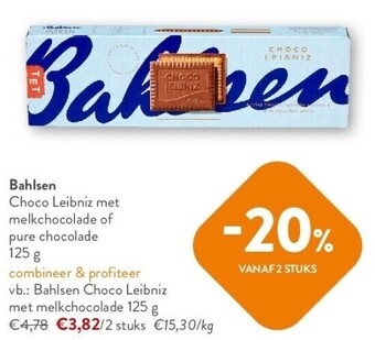 Bahlsen choco leibniz met melkchocolade of pure chocolade 125 g