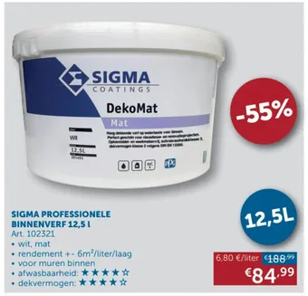 Zelfbouwmarkt SIGMA PROFESSIONELE BINNENVERF 12,5 L aanbieding