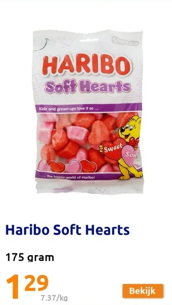 Action Haribo Soft Hearts 175 gram aanbieding
