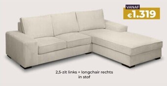 Euroshop 2,5-zit links + longchair rechts in stof aanbieding