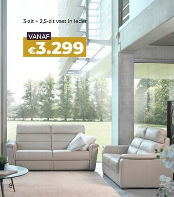 Euroshop 3-zit + 2,5-zit vast in leder aanbieding