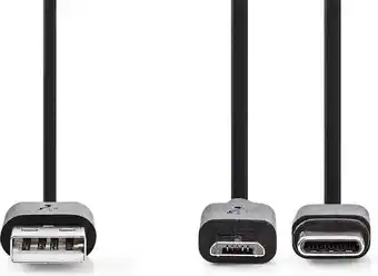 Bol.com Nedis 2-in-1-kabel - usb 2.0 - usb-a male - usb micro-b male / usb-c male - 480 mbps - 1.00 m - vernikkeld - rond - pvc - zwa aanbieding