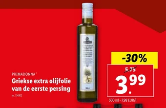 Lidl PRIMADONNA Griekse extra olijfolie van de eerste persing aanbieding