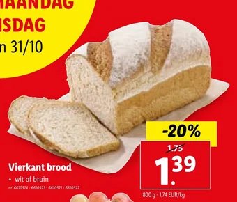 Lidl Vierkant brood aanbieding