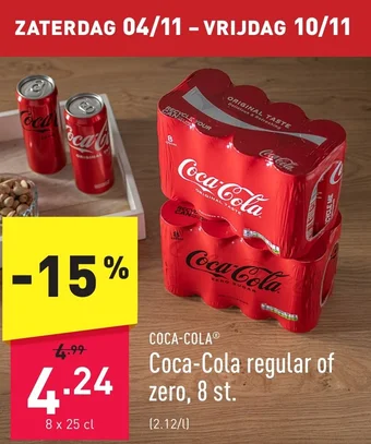 ALDI Coca-Cola regular of zero 8 x 25 cl aanbieding
