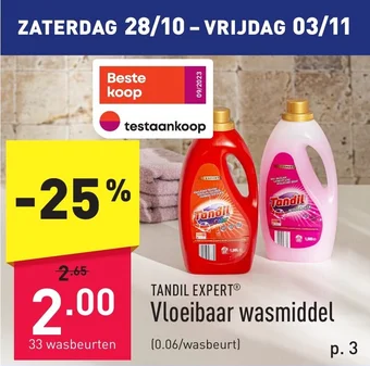 ALDI TANDIL EXPERT Vloeibaar wasmiddel aanbieding