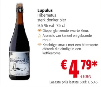 Colruyt Lupulus Hibernatus sterk donker bier 9,5 % vol 75 cl aanbieding