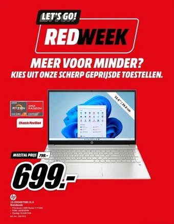 MediaMarkt Hp laptop pavilion 15-eh3007nb amd ryzen 7 7730u (823t1ea) aanbieding