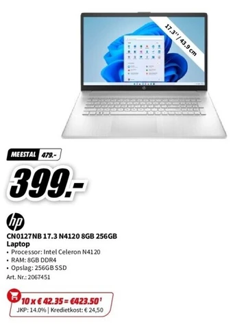 MediaMarkt Hp laptop 17-cn0127nb intel celeron n4120 (823u1ea) aanbieding