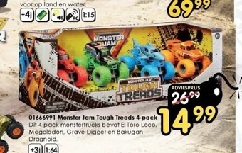 ToyChamp 01666991 monster jam tough treads 4-pack aanbieding