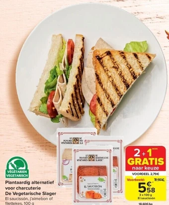 Carrefour Plantaardig alternatief voor charcuterie de vegetarische slager aanbieding
