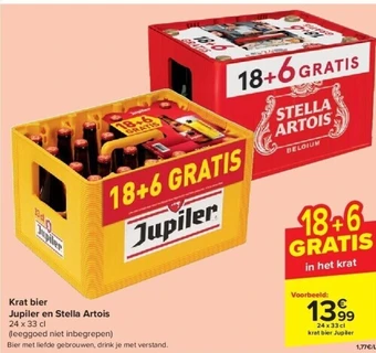 Carrefour Krat bier jupiler en stella artois aanbieding