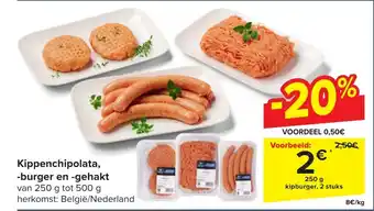 Carrefour Kippenchipolata, -burger en -gehakt aanbieding