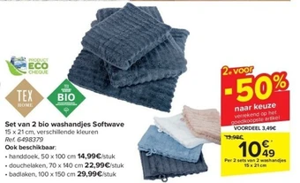 Carrefour Set van 2 bio washandjes softwave aanbieding