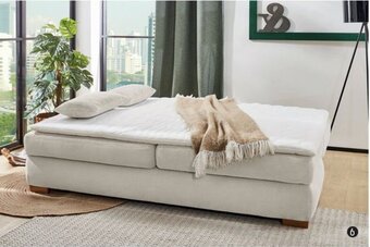 BE-Okay Bedbank in stof beige, inclusief topper en badkast 201 x 88 x 110 cm aanbieding