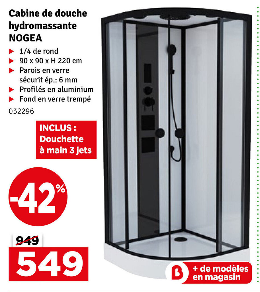 Cabine de douche hydromassante NOGEA promotie bij Mr Bricolage