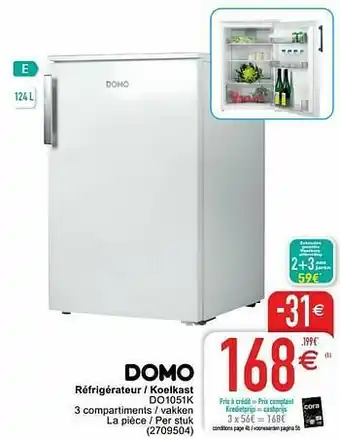 Cora Domo elektro réfrigérateur - koelkast do1051k aanbieding