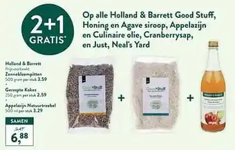 Holland & Barrett Zonnebloempitten + geraspte kokos + appelazijn natuurtroebel aanbieding