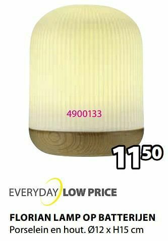 Jysk Florian lamp op batterijen aanbieding