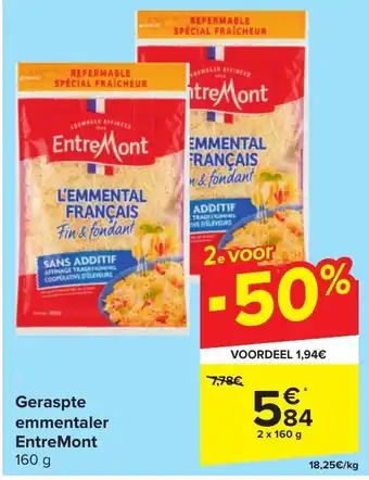 Carrefour Geraspte emmentaler Entre Mont 160 g aanbieding