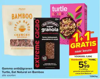 Carrefour Gamma ontbijtgranen Turtle, Eat Natural en Bamboo aanbieding