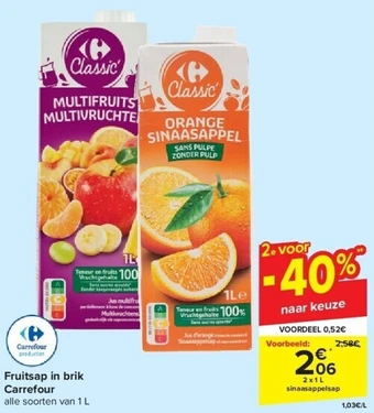 Carrefour Fruitsap in brik aanbieding