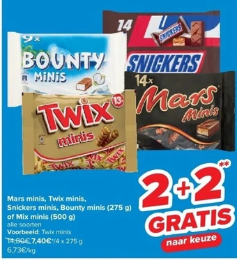 Mars minis, twix minis, snickers minis, bounty minis (275 g) of mix minis (500 g)
