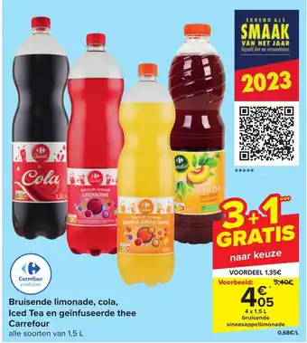 Carrefour Bruisende limonade, cola, Iced Tea en geïnfuseerde thee aanbieding