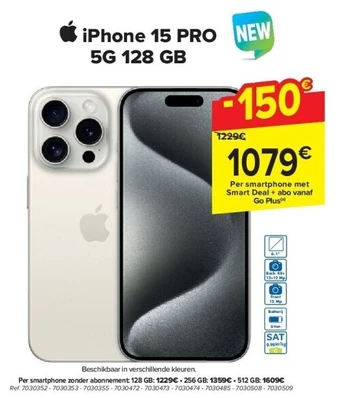 Carrefour iPhone 15 PRO NEW 5G 128 GB aanbieding