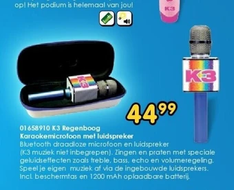 01658910 k3 regenboog karaokemicrofoon met luidspreker